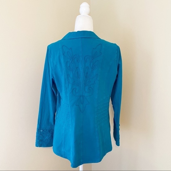 Soft Surroundings Embroidered Button Front Teal Top - M - Picture 4 of 13